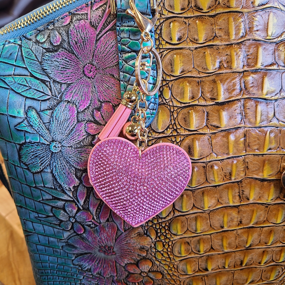 Pink, Red, or Black Heart Crystal Purse Charm Keychain Rhinestones Bling ✨️❤️🩷 - Picture 2 of 13